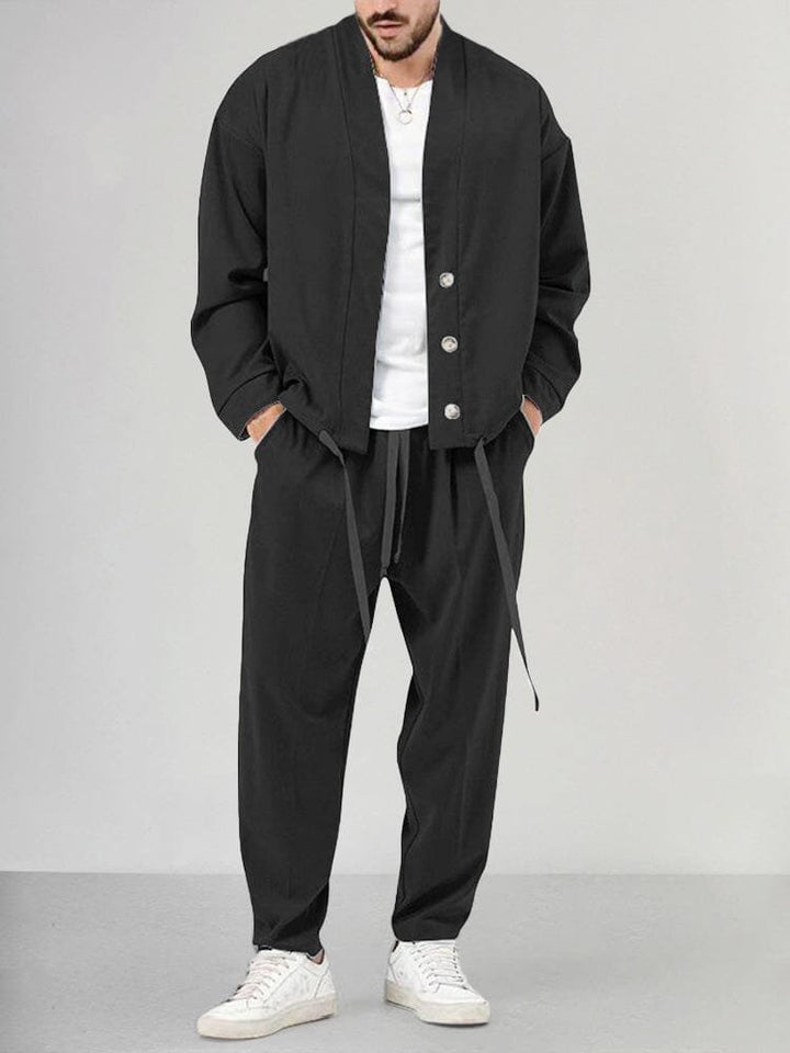 Herren Relaxed-Fit Two-Piece Set Loungewear Freizeitanzug - Black