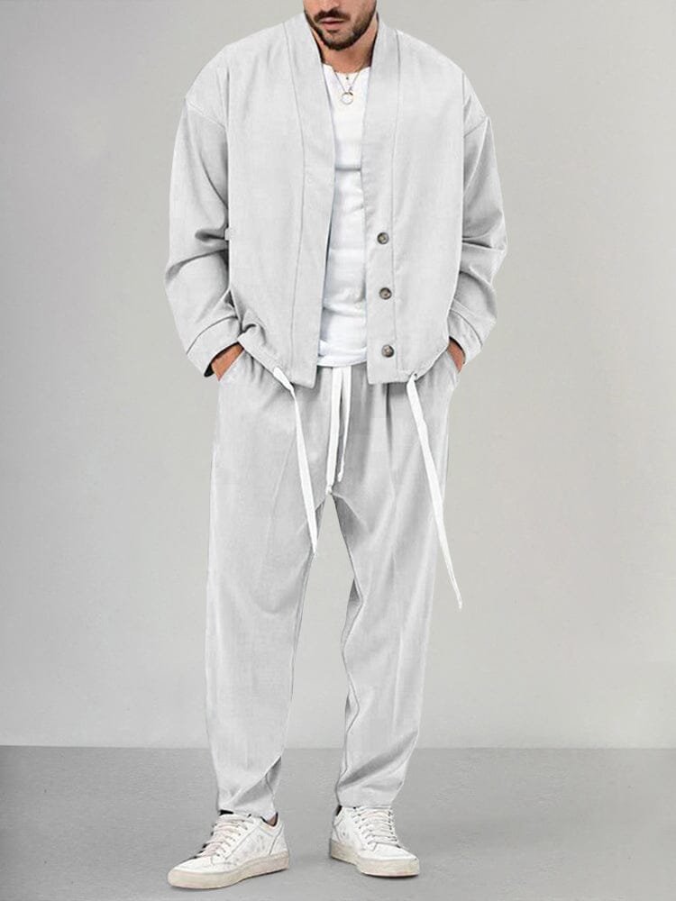 Herren Relaxed-Fit Two-Piece Set Loungewear Freizeitanzug - White
