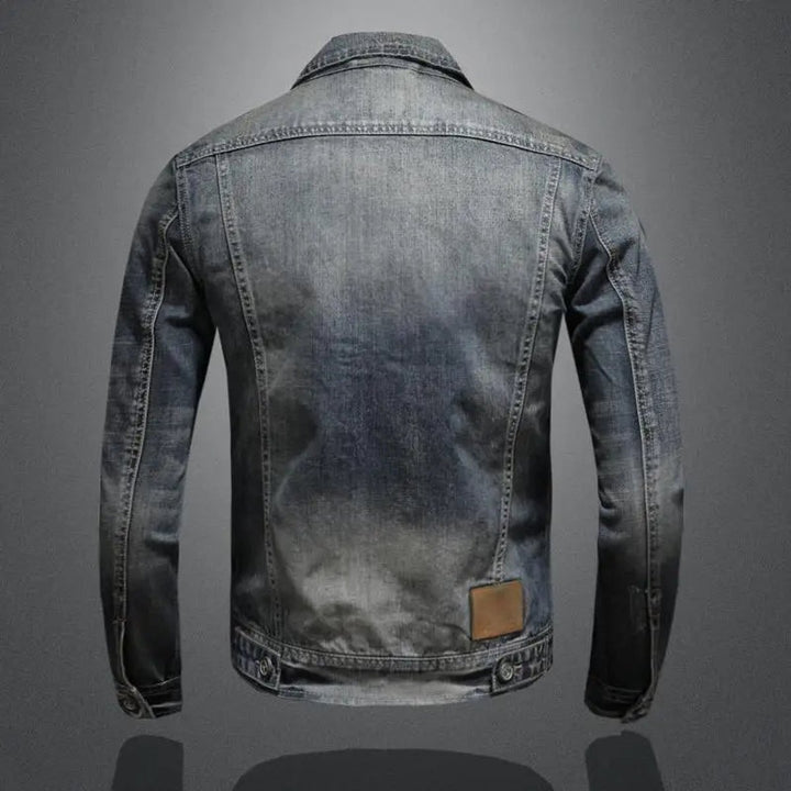 Herren Retro Vintage Denim Jacke mit Reißverschluss Used-Look
