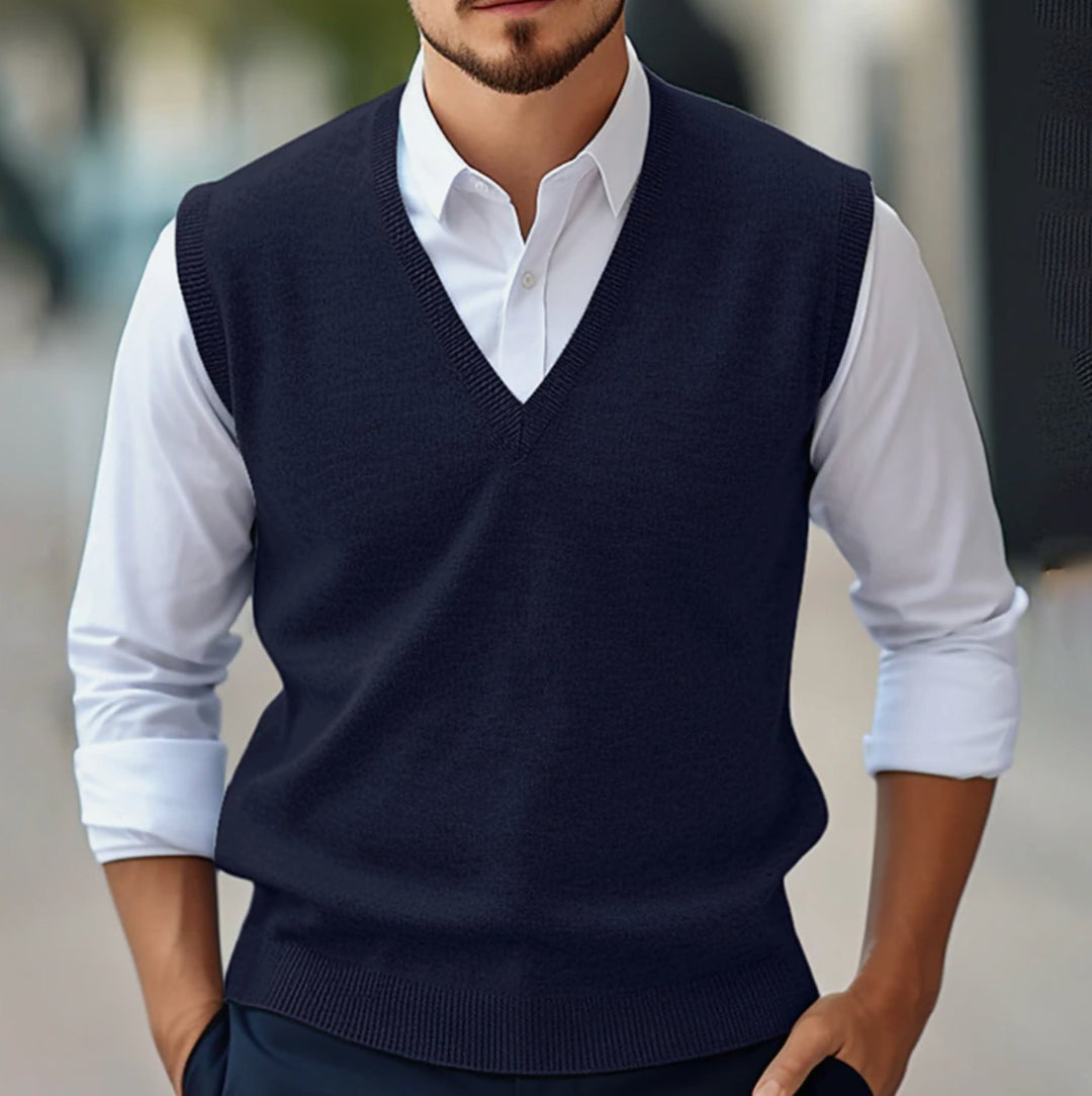 Herren Ärmellose Strickweste mit V-Ausschnitt - Blau