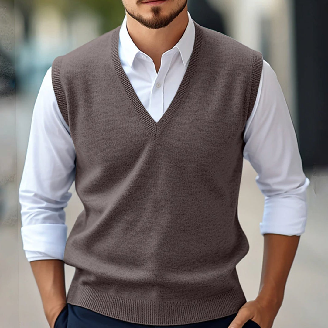 Herren Ärmellose Strickweste mit V-Ausschnitt - Braun