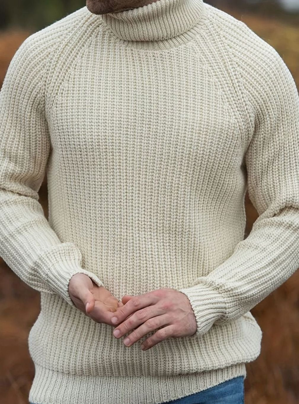 Herren Rollkragen-Strickpullover für den Winter mit klassischer Rippenstruktur