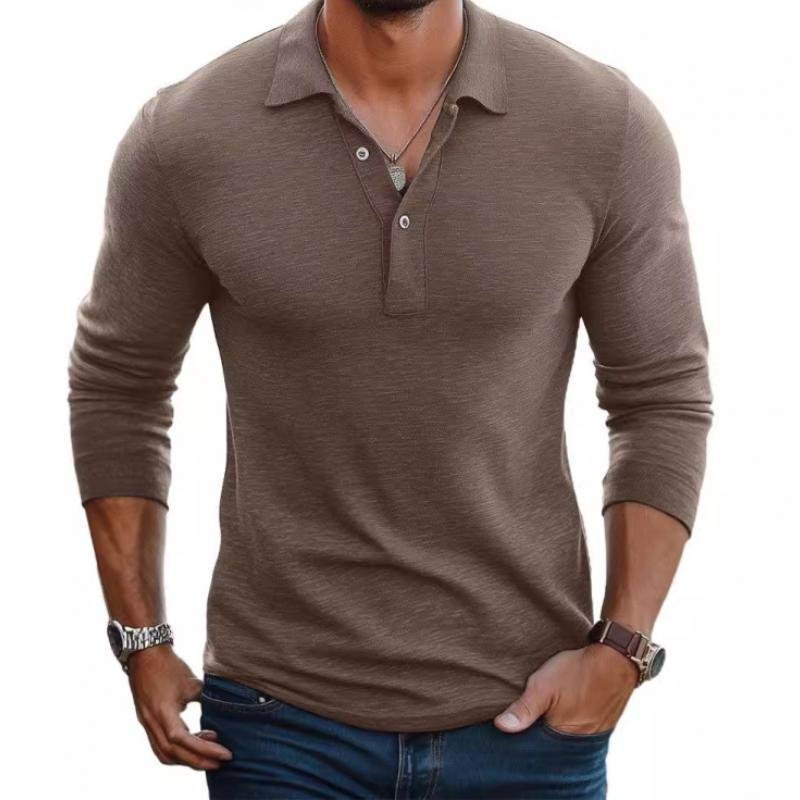 Herren Satin-finish Langarm Polo-Shirt Slim-Fit - Camel
