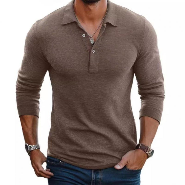 Herren Satin-finish Langarm Polo-Shirt Slim-Fit - Camel