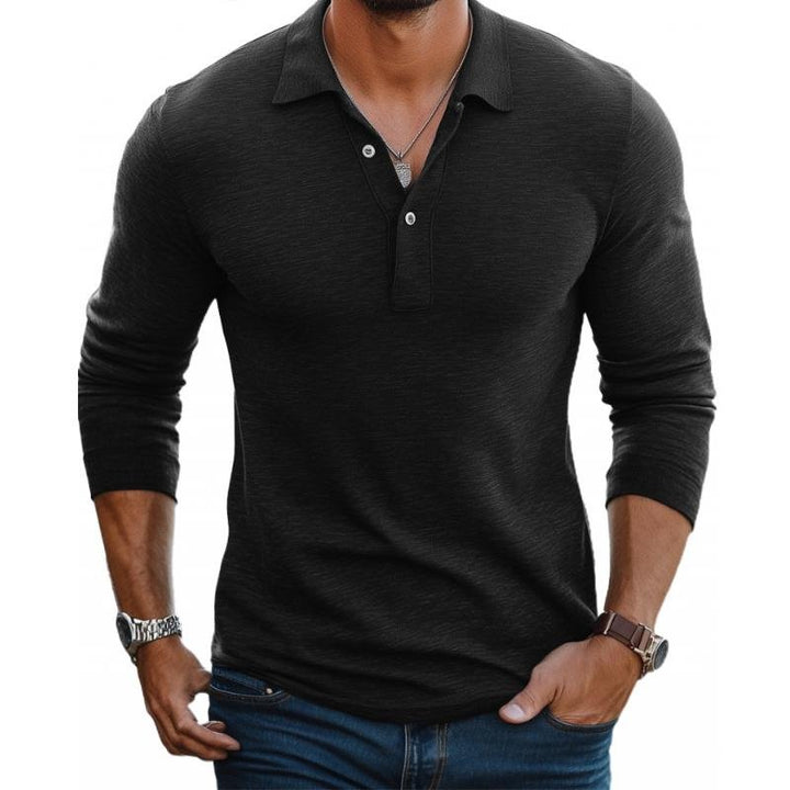 Herren Satin-finish Langarm Polo-Shirt Slim-Fit - Black
