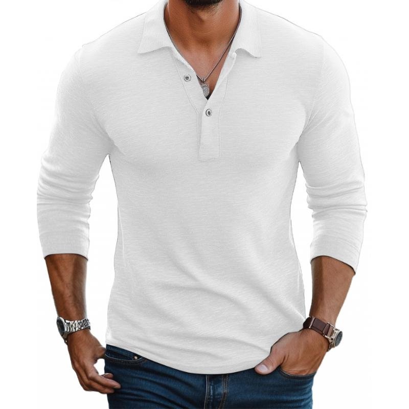 Herren Satin-finish Langarm Polo-Shirt Slim-Fit - White