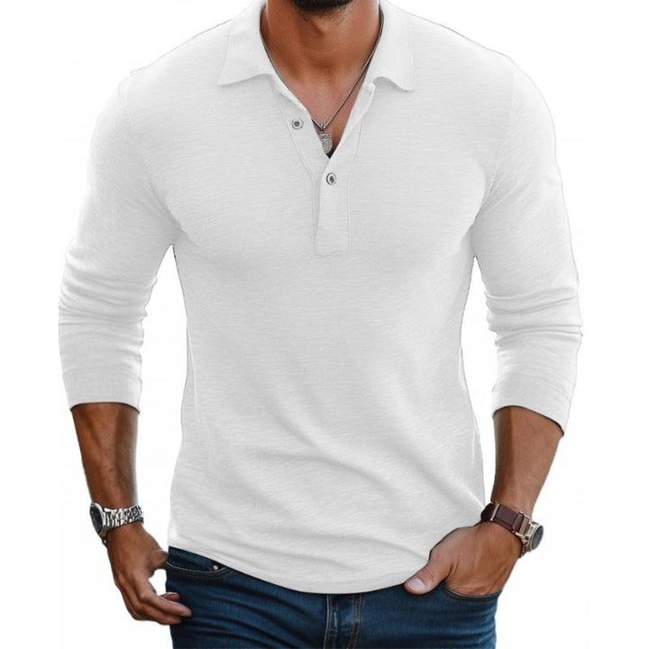Herren Satin-finish Langarm Polo-Shirt Slim-Fit - White