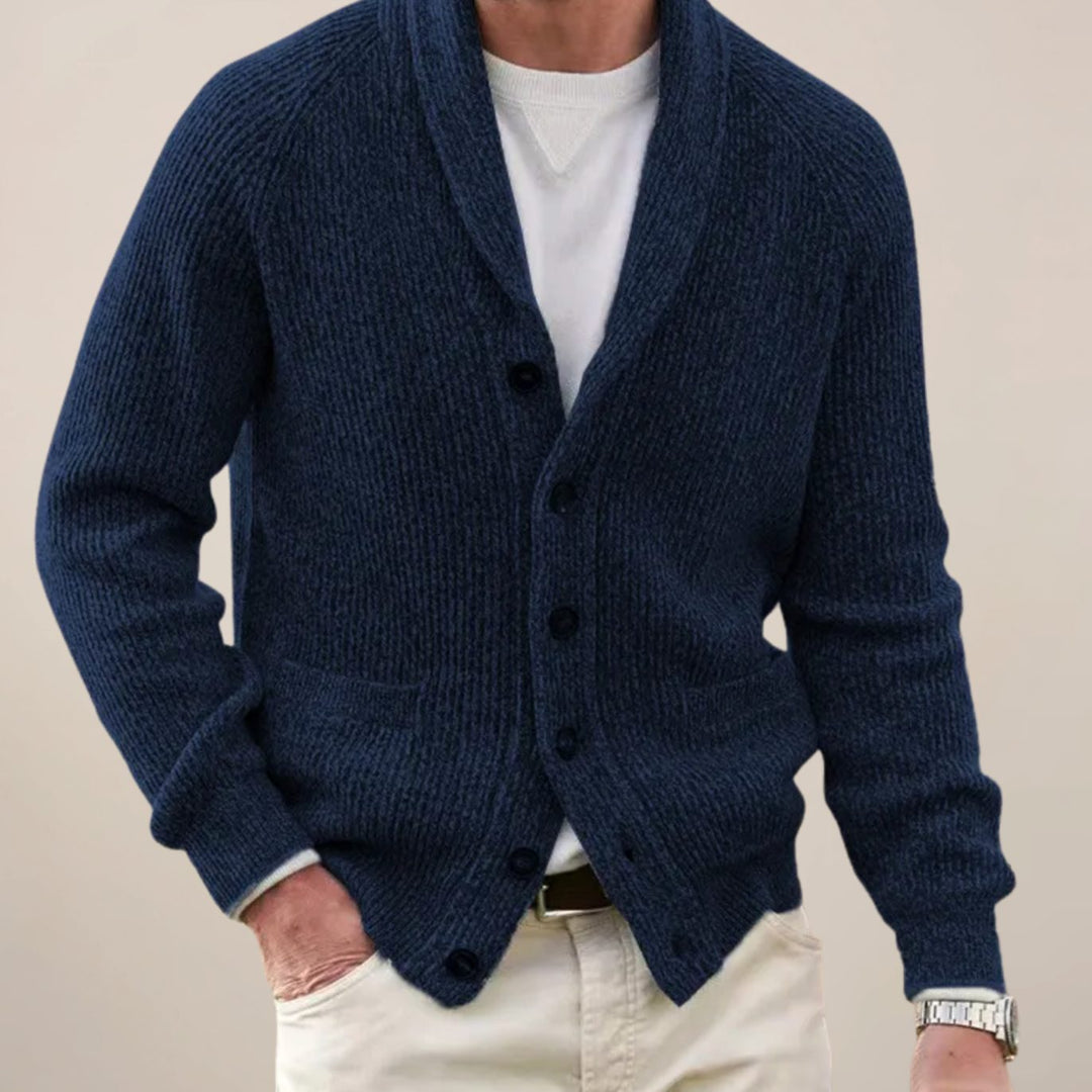 Herren Schalkragen Strickjacke mit Knopfleiste - Marineblau