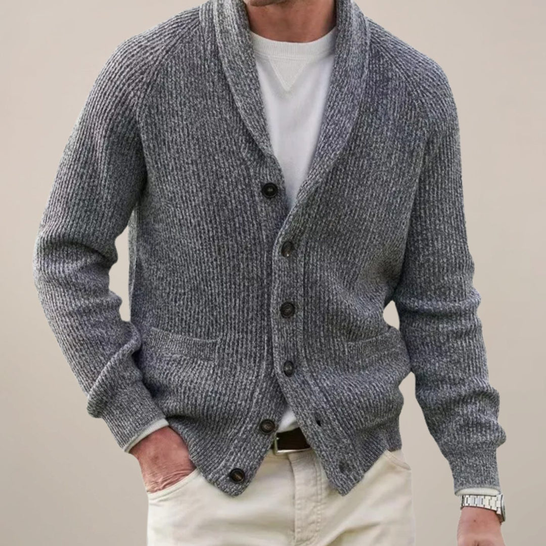 Herren Schalkragen Strickjacke mit Knopfleiste - Grau