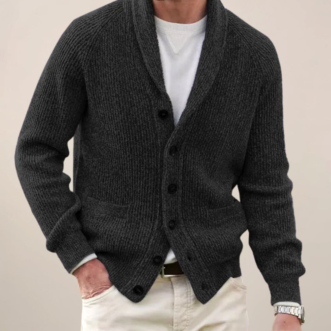 Herren Schalkragen Strickjacke mit Knopfleiste - Schwarz