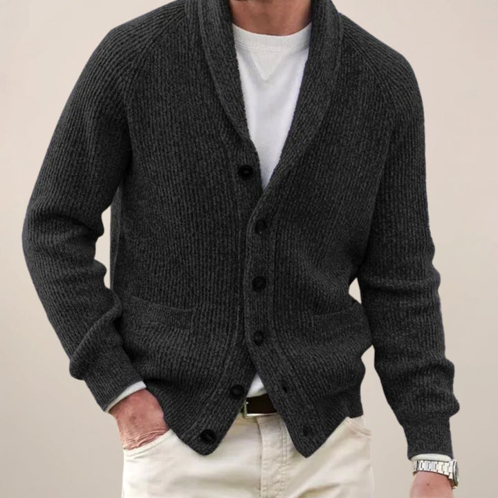 Herren Schalkragen Strickjacke mit Knopfleiste - Schwarz