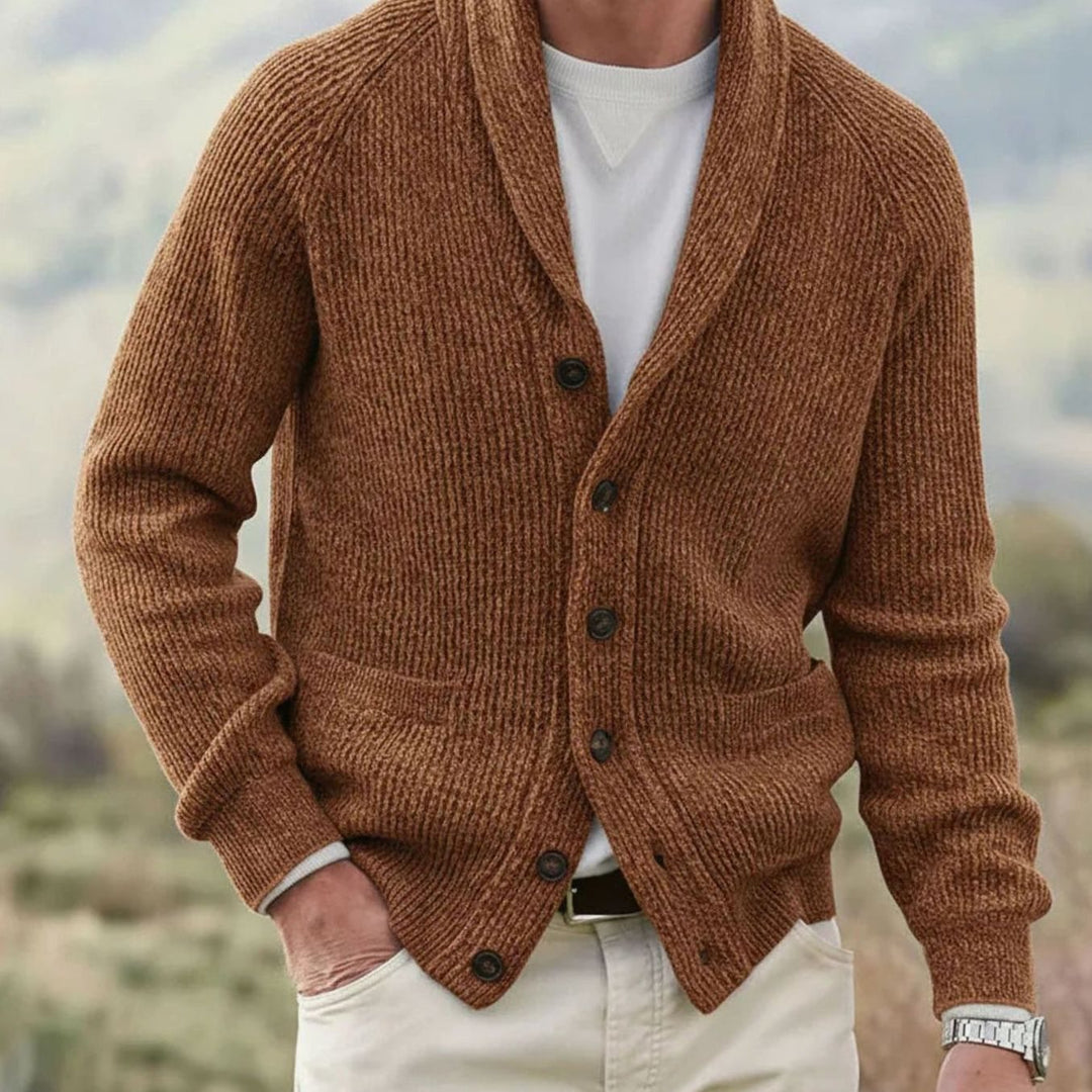Herren Schalkragen Strickjacke mit Knopfleiste - Braun