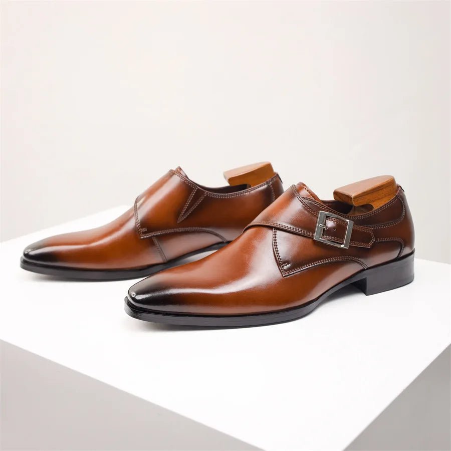 Herren Schnallen-Loafer elegante Leder-Optik Monk-Strap Schuhe