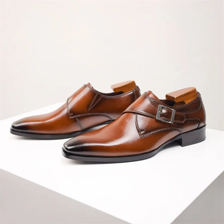 Herren Schnallen-Loafer elegante Leder-Optik Monk-Strap Schuhe