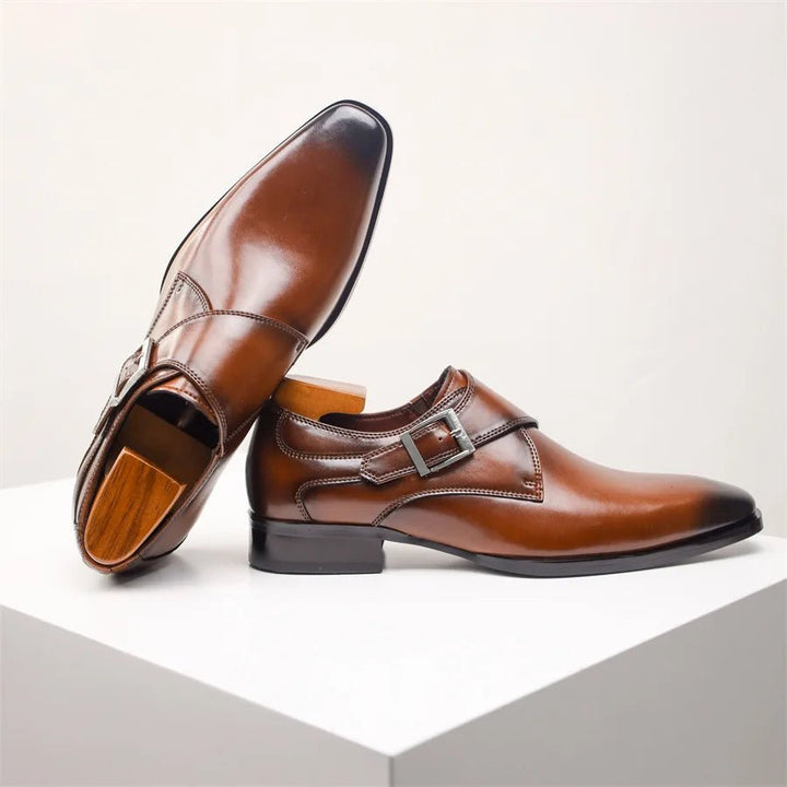 Herren Schnallen-Loafer elegante Leder-Optik Monk-Strap Schuhe
