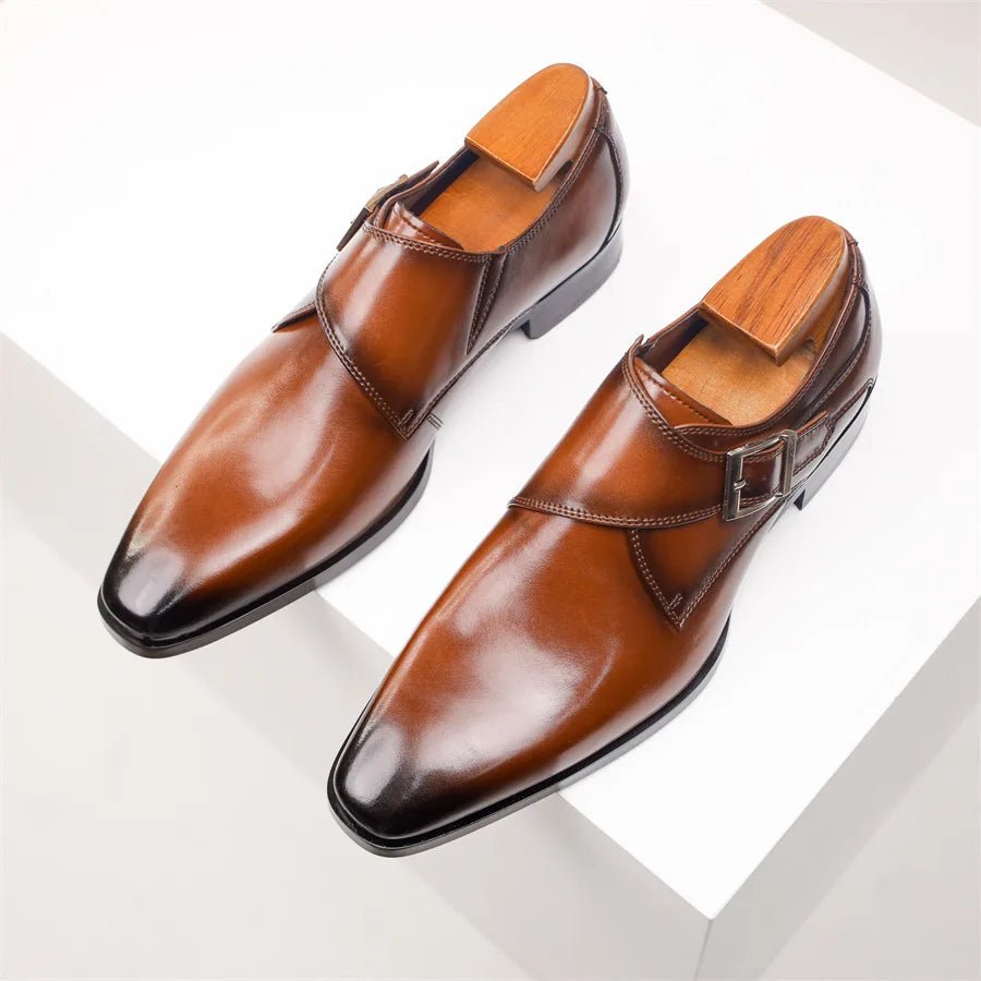 Herren Schnallen-Loafer elegante Leder-Optik Monk-Strap Schuhe