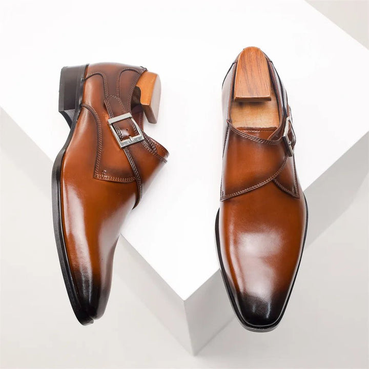 Herren Schnallen-Loafer elegante Leder-Optik Monk-Strap Schuhe - Brown