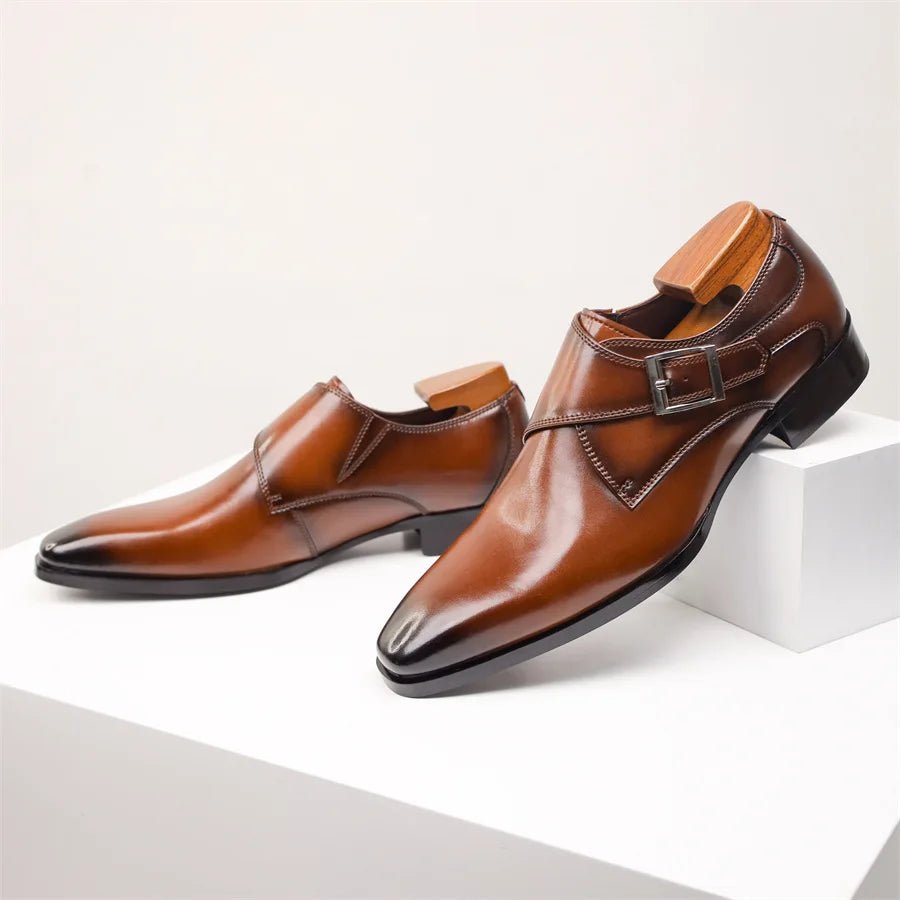 Herren Schnallen-Loafer elegante Leder-Optik Monk-Strap Schuhe