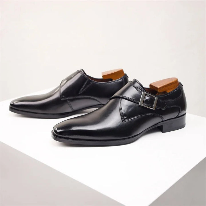Herren Schnallen-Loafer elegante Leder-Optik Monk-Strap Schuhe