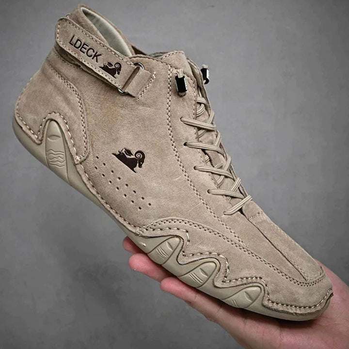 Herren Schnürbare Leder-Knöchelschuhe Breite Passform Leichte Laufsohle - Khaki