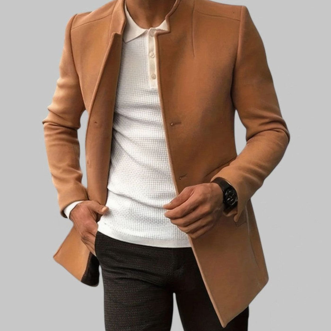 Herren Slim-Fit Casual Mantel mit Stehkragen - Kamel