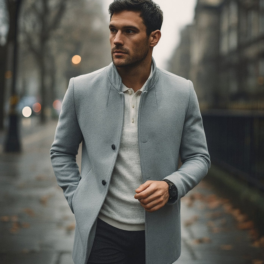 Herren Slim-Fit Casual Mantel mit Stehkragen