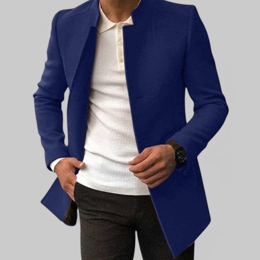 Herren Slim-Fit Casual Mantel mit Stehkragen - Blau