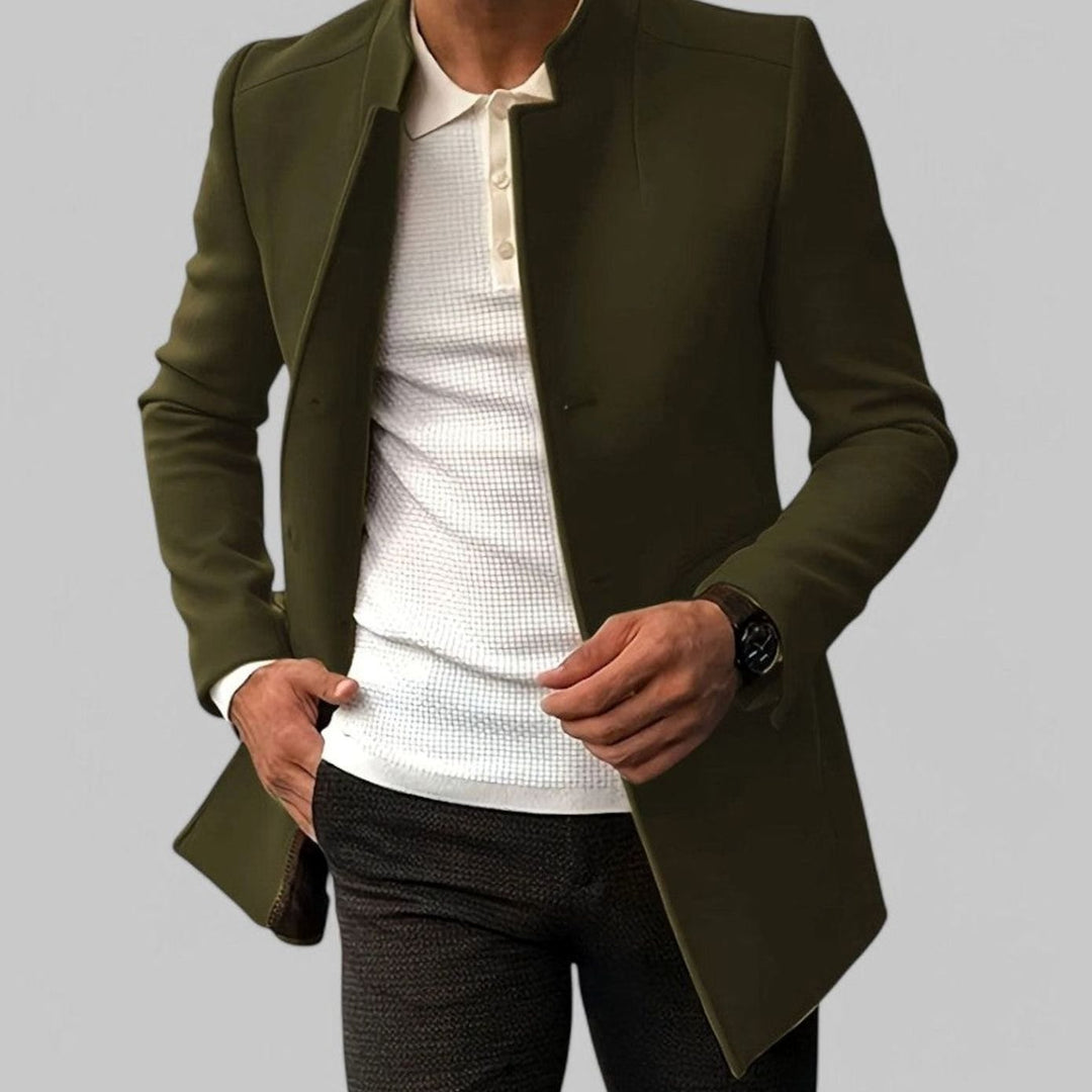 Herren Slim-Fit Casual Mantel mit Stehkragen - Grün