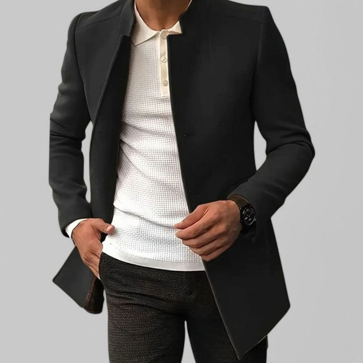 Herren Slim-Fit Casual Mantel mit Stehkragen - Schwarz