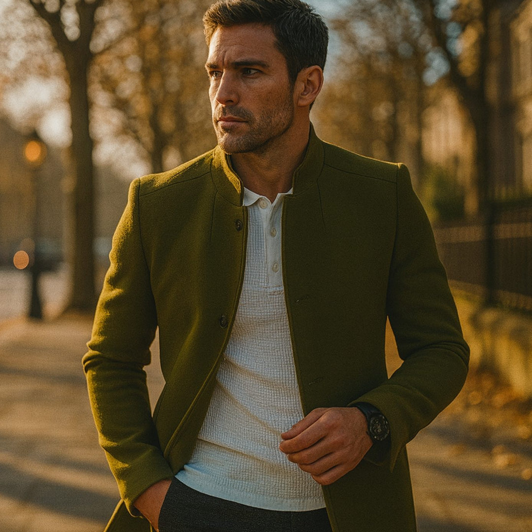 Herren Slim-Fit Casual Mantel mit Stehkragen