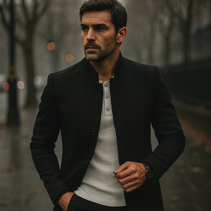 Herren Slim-Fit Casual Mantel mit Stehkragen