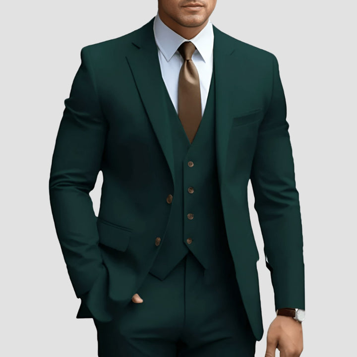 Herren Slim-Fit Dreiteiliger Formeller Büroanzug-Set - Dunkelgrün
