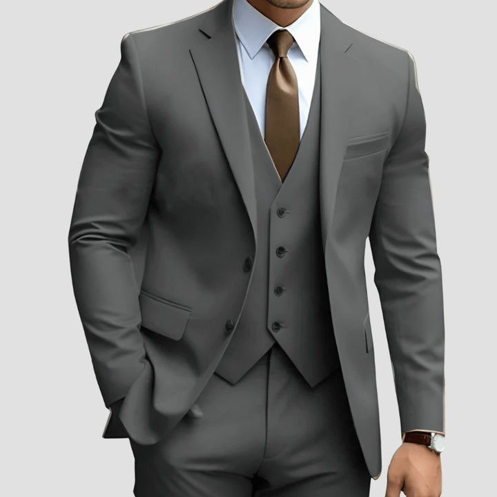 Herren Slim-Fit Dreiteiliger Formeller Büroanzug-Set - Dunkelgrau