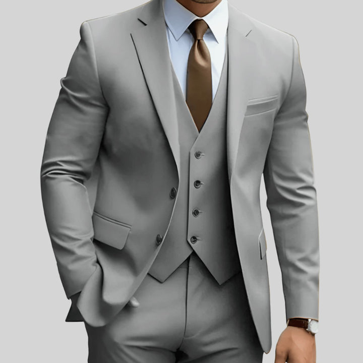 Herren Slim-Fit Dreiteiliger Formeller Büroanzug-Set - Grau