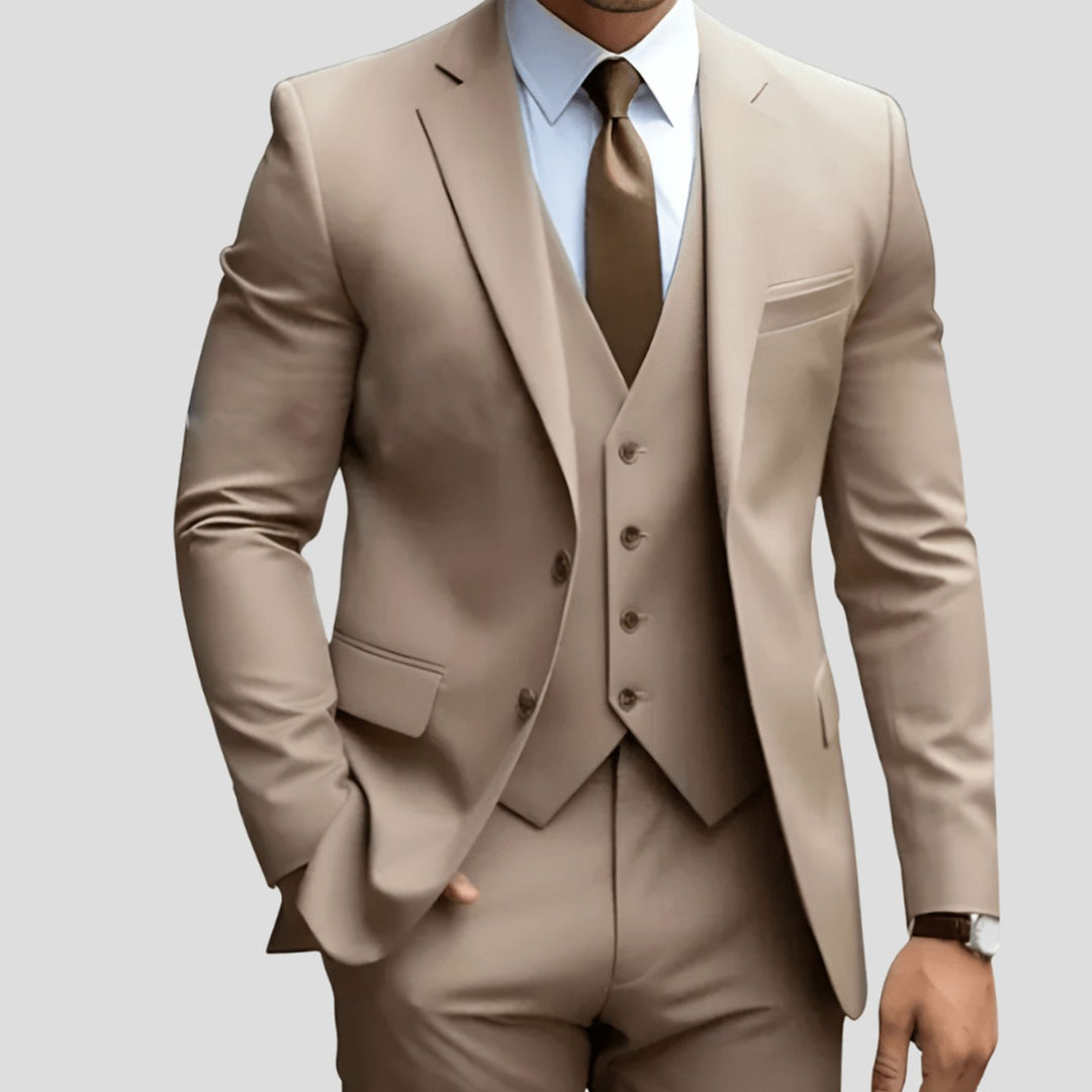 Herren Slim-Fit Dreiteiliger Formeller Büroanzug-Set - Khaki