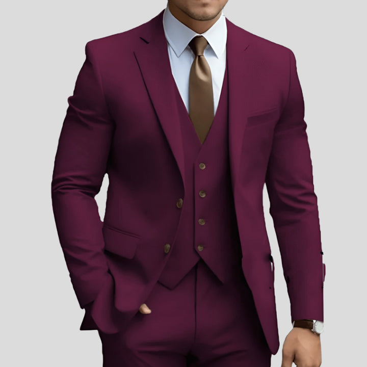 Herren Slim-Fit Dreiteiliger Formeller Büroanzug-Set - Burgund