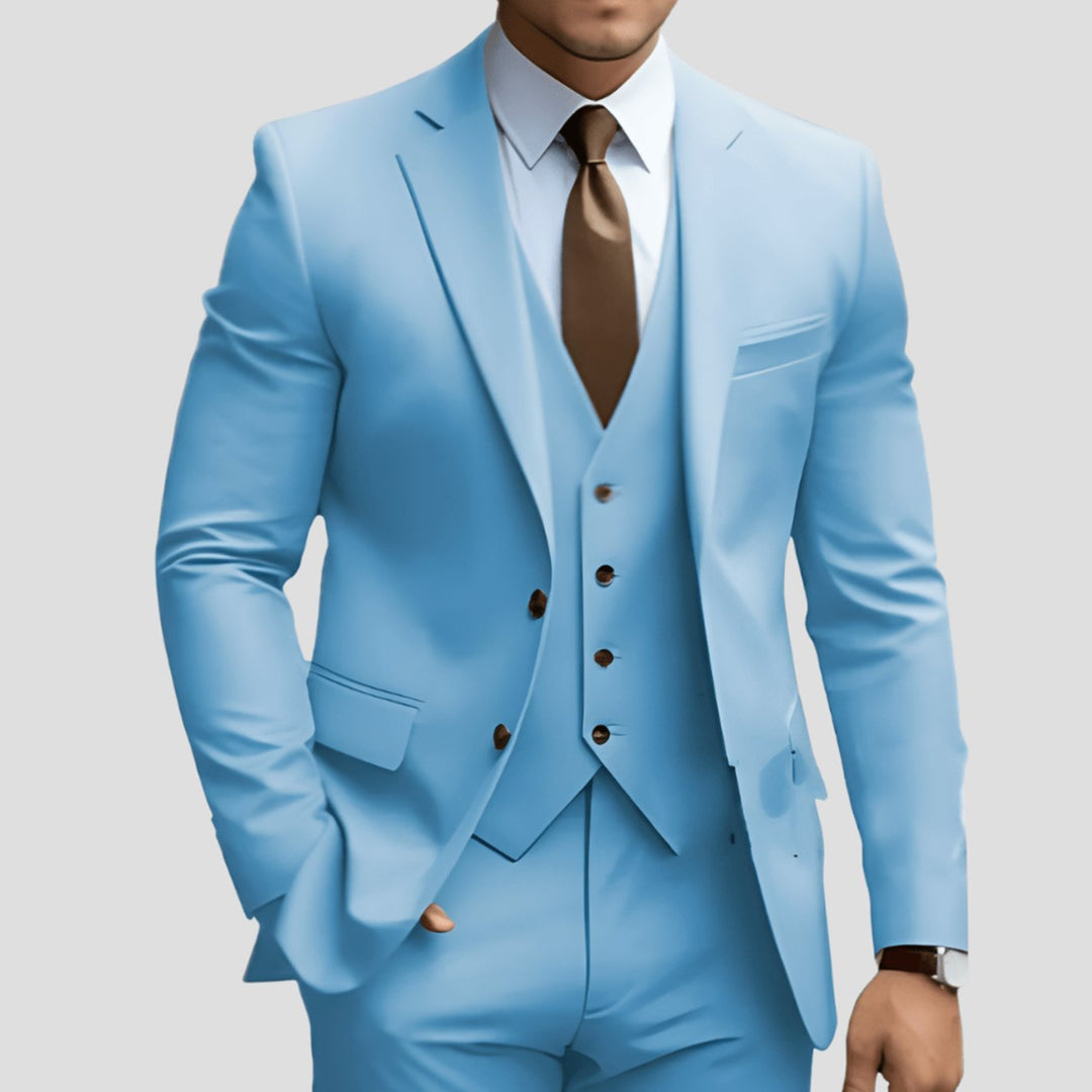 Herren Slim-Fit Dreiteiliger Formeller Büroanzug-Set - Hellblau