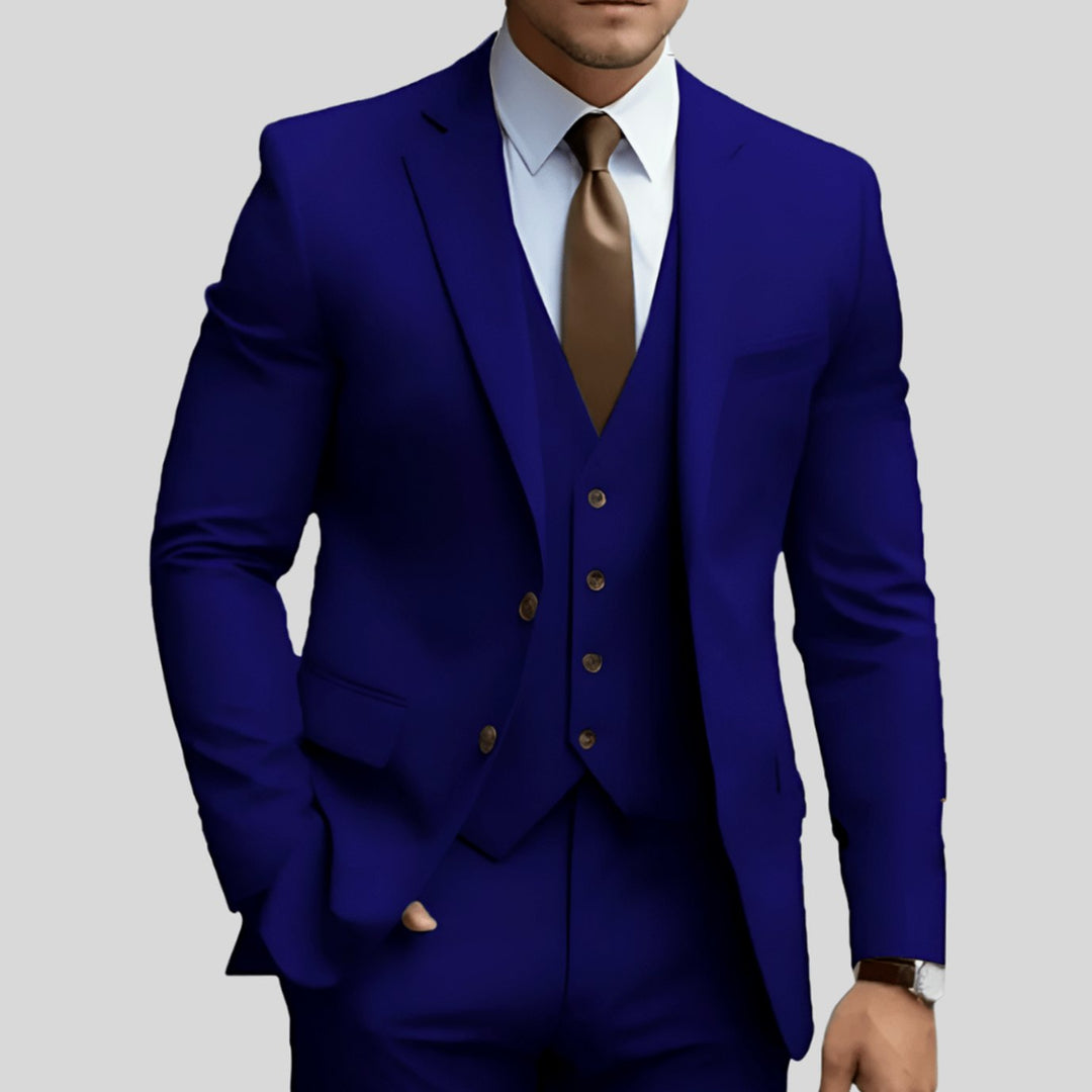 Herren Slim-Fit Dreiteiliger Formeller Büroanzug-Set - Blau-Violett