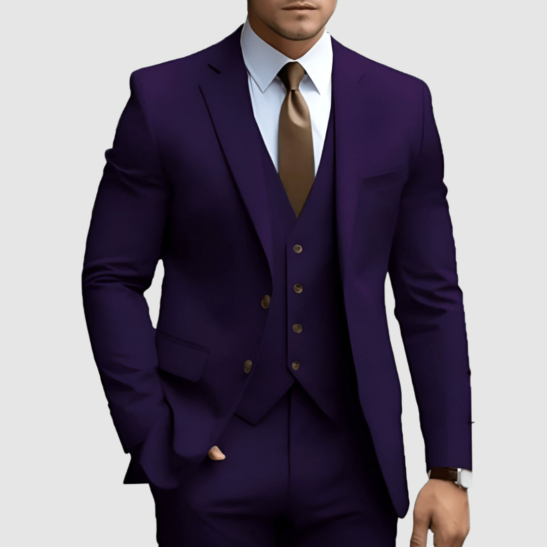 Herren Slim-Fit Dreiteiliger Formeller Büroanzug-Set - Lila