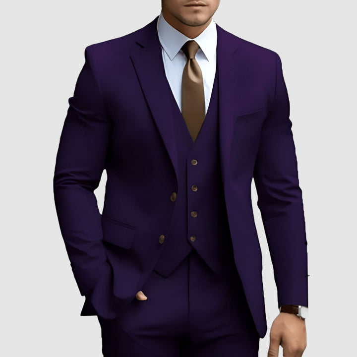 Herren Slim-Fit Dreiteiliger Formeller Büroanzug-Set - Lila