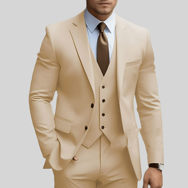 Herren Slim-Fit Dreiteiliger Formeller Büroanzug-Set - Beige