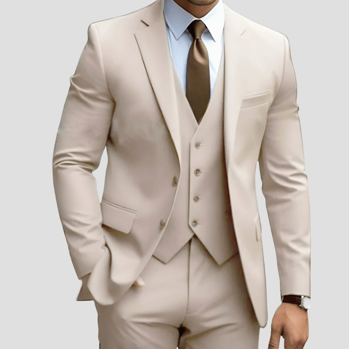 Herren Slim-Fit Dreiteiliger Formeller Büroanzug-Set - Creme