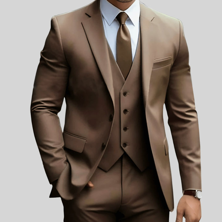 Herren Slim-Fit Dreiteiliger Formeller Büroanzug-Set - Braun