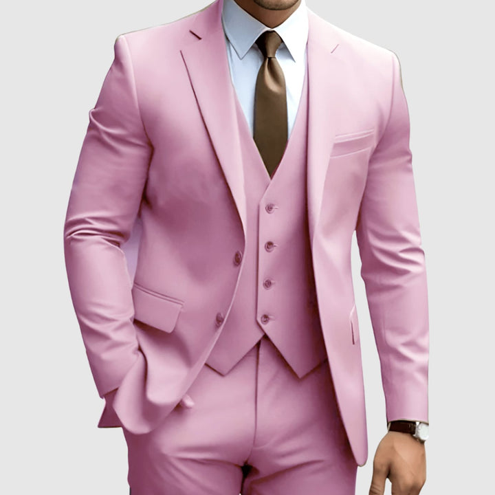 Herren Slim-Fit Dreiteiliger Formeller Büroanzug-Set - Rosa