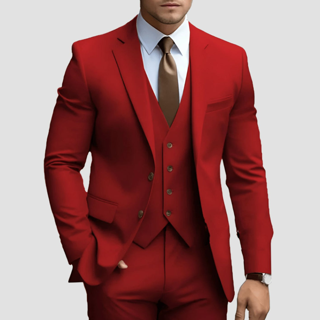 Herren Slim-Fit Dreiteiliger Formeller Büroanzug-Set - Rot