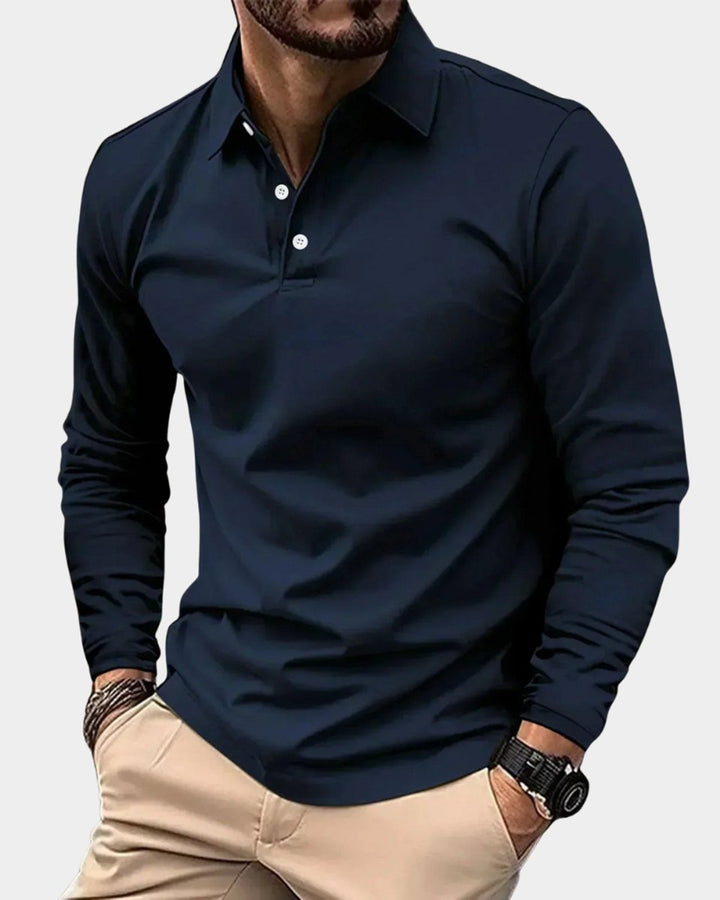 Herren Slim-Fit Langarm Poloshirt Smart-Casual Kentkragen - Blau