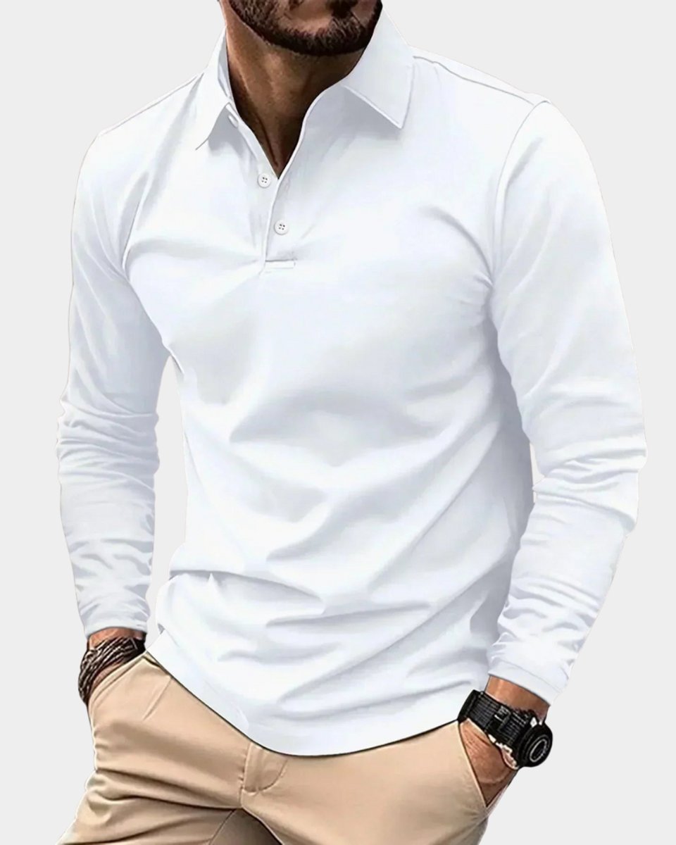 Herren Slim-Fit Langarm Poloshirt Smart-Casual Kentkragen - Weiß