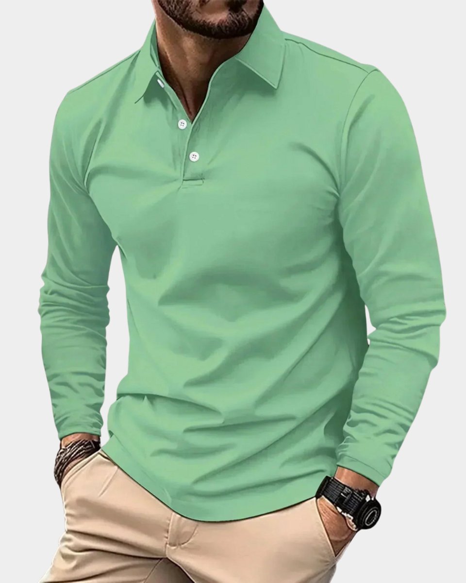 Herren Slim-Fit Langarm Poloshirt Smart-Casual Kentkragen - Grün