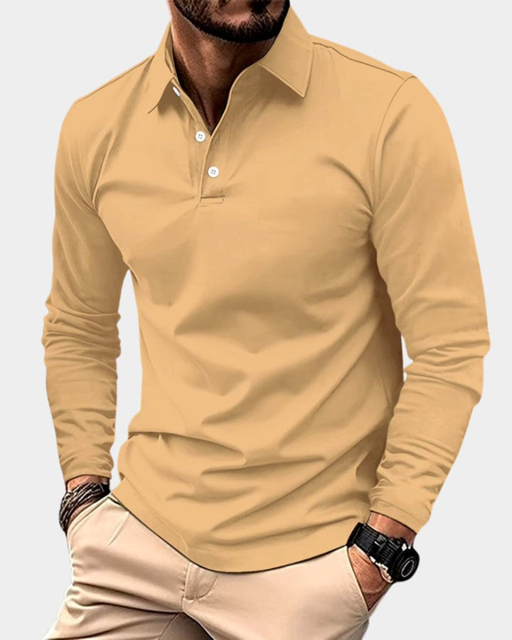 Herren Slim-Fit Langarm Poloshirt Smart-Casual Kentkragen - Gelb