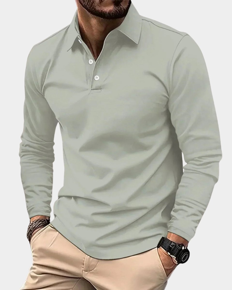 Herren Slim-Fit Langarm Poloshirt Smart-Casual Kentkragen - Grau